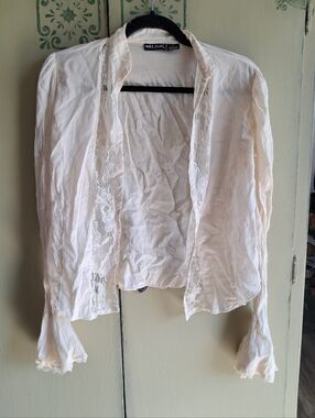 Wet Seal Cream Lace-Trim Open Cardigan